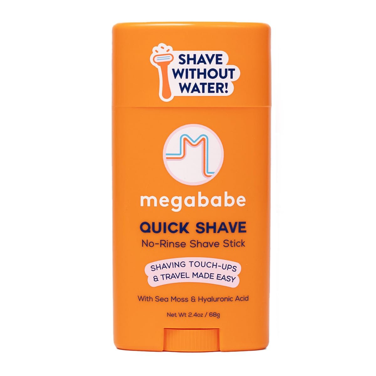 Megababe Quick Shave No-Rinse Shave Stick – Rasierstick für unterwegs & Touch-Ups, mit Meeresalgen & Hyaluronsäure, 2,4 oz