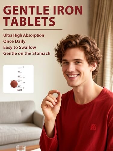 Vitacook Eisenpräparat für Frauen & Männer, 3-in-1 65 mg Eisen Tabletten, Bisglycinat, Sulfat, Carbonyleisen mit Vitamin C, verbesserte Absorption, Energie, Unterstützung roter Blutkörperchen, sanft, 60 Tabletten