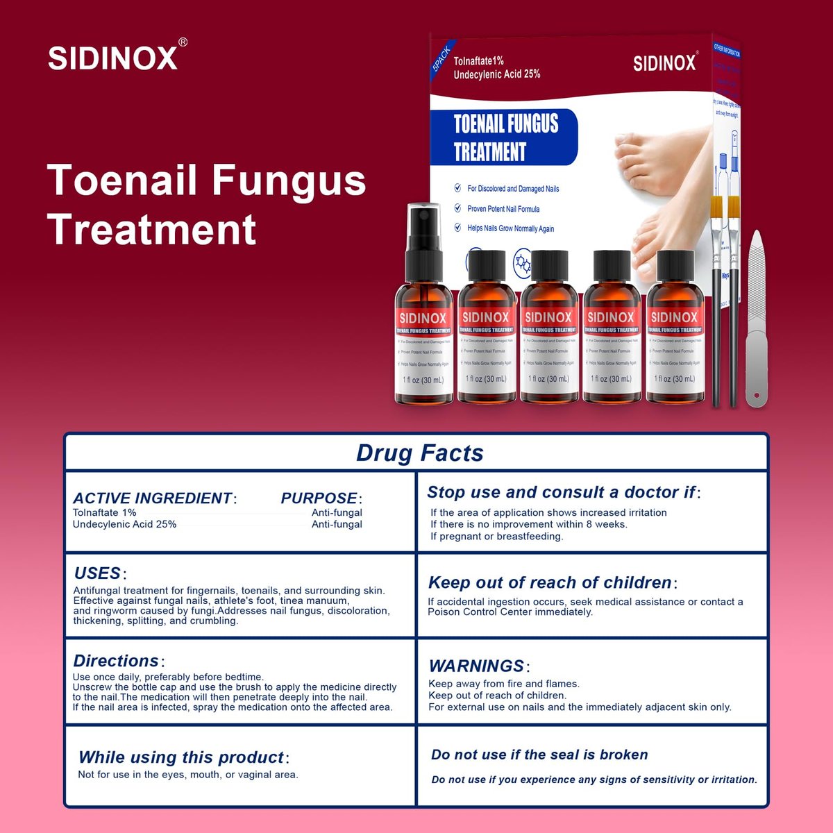 Nagelpilz Behandlung Extra Stark mit 25% Undecylensäure – 5er-Pack (5x30 ml) für beschädigte, verfärbte und verdickte Nägel