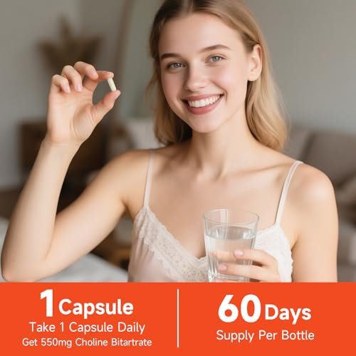 Temimar Cholinbitartrat 550 mg – Hochwertiges Cholin für Leber- und Gehirngesundheit, Nicht-GVO, Glutenfrei, Hergestellt in den USA, 60 vegane Kapseln