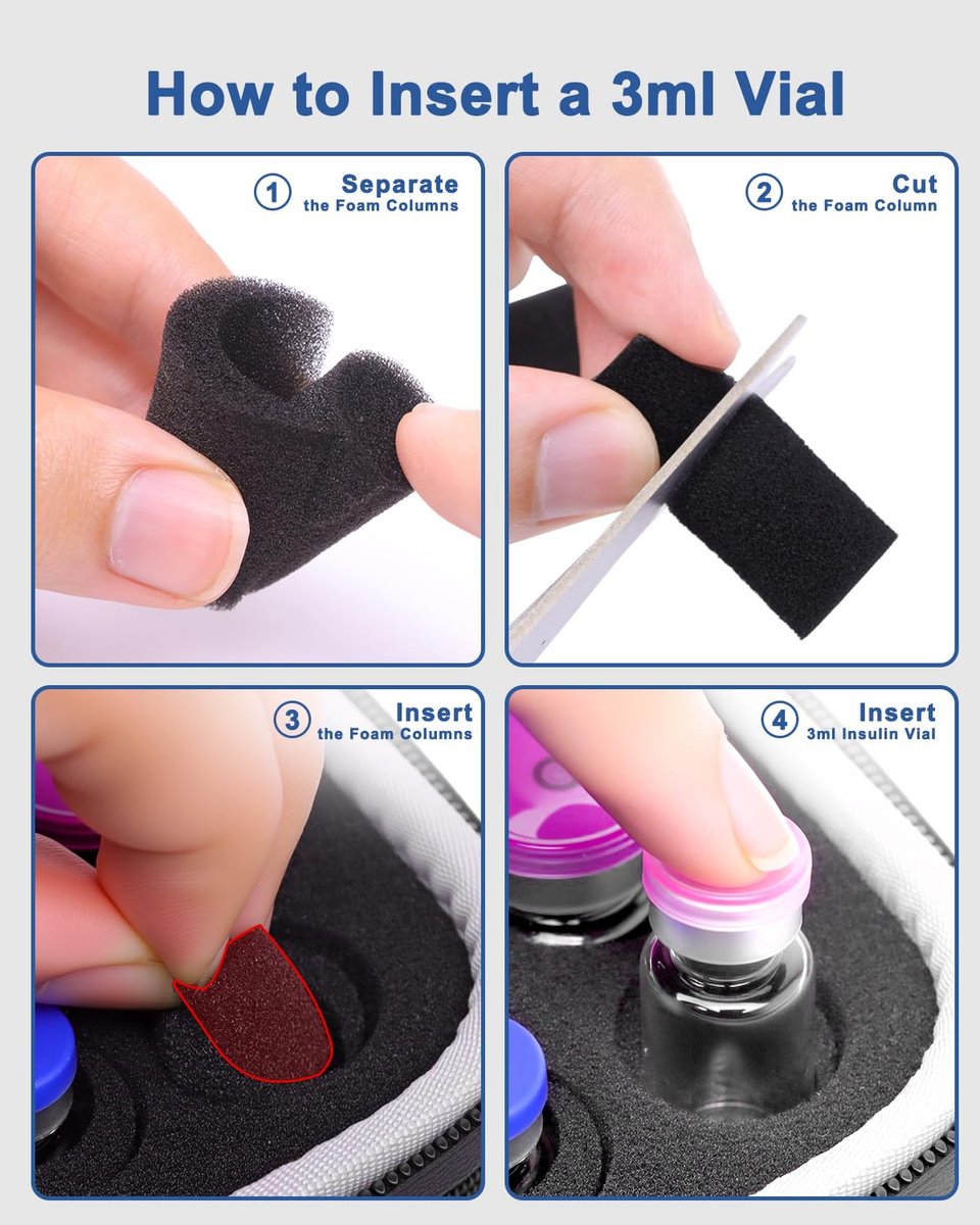 Krypthos 10 Slots Insulin Vial Protector Case – Insulin-Vial-Organizer-Tasche für Diabetiker, kompatibel mit 1ml, 3ml, 5ml und 10ml Vials, Insulin-Aufbewahrungsetui für Kühlschrank, ohne Kühlakku – Schwarz