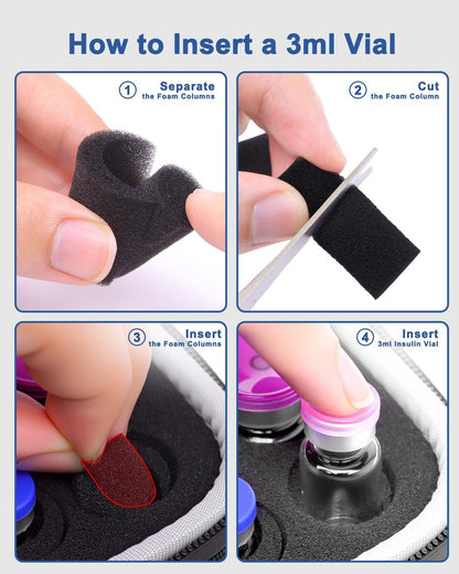 Krypthos 10 Slots Insulin Vial Protector Case – Insulin-Vial-Organizer-Tasche für Diabetiker, kompatibel mit 1ml, 3ml, 5ml und 10ml Vials, Insulin-Aufbewahrungsetui für Kühlschrank, ohne Kühlakku – Schwarz