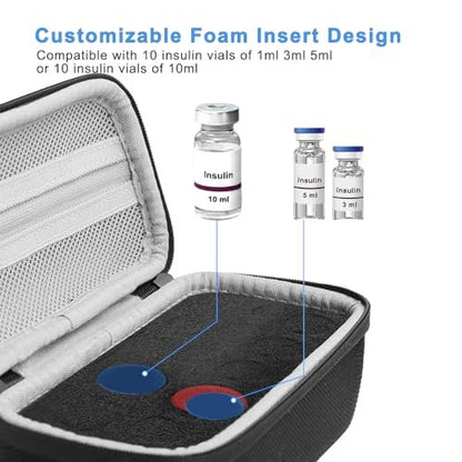 Krypthos 10 Slots Insulin Vial Protector Case – Insulin-Vial-Organizer-Tasche für Diabetiker, kompatibel mit 1ml, 3ml, 5ml und 10ml Vials, Insulin-Aufbewahrungsetui für Kühlschrank, ohne Kühlakku – Schwarz