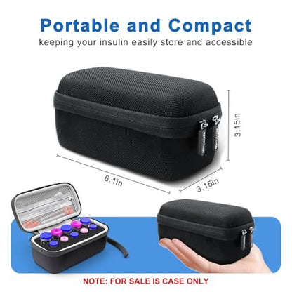 Krypthos 10 Slots Insulin Vial Protector Case – Insulin-Vial-Organizer-Tasche für Diabetiker, kompatibel mit 1ml, 3ml, 5ml und 10ml Vials, Insulin-Aufbewahrungsetui für Kühlschrank, ohne Kühlakku – Schwarz