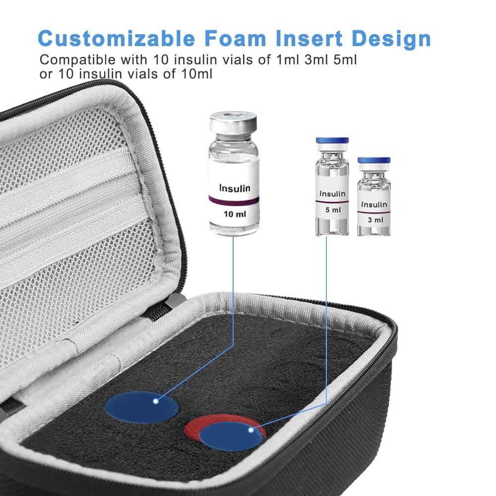 Krypthos 10 Slots Insulin Vial Protector Case – Insulin-Vial-Organizer-Tasche für Diabetiker, kompatibel mit 1ml, 3ml, 5ml und 10ml Vials, Insulin-Aufbewahrungsetui für Kühlschrank, ohne Kühlakku – Schwarz