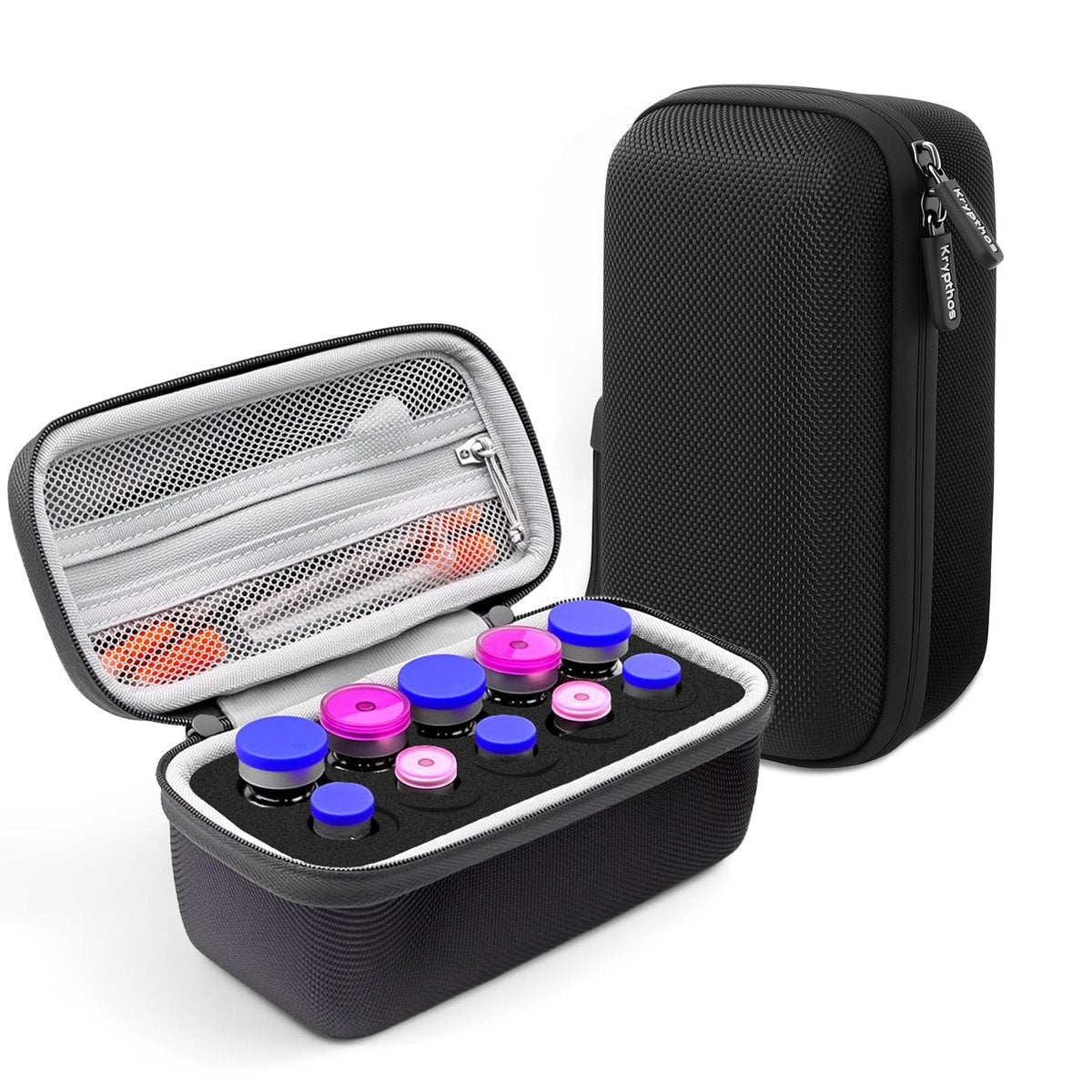 Krypthos 10 Slots Insulin Vial Protector Case – Insulin-Vial-Organizer-Tasche für Diabetiker, kompatibel mit 1ml, 3ml, 5ml und 10ml Vials, Insulin-Aufbewahrungsetui für Kühlschrank, ohne Kühlakku – Schwarz