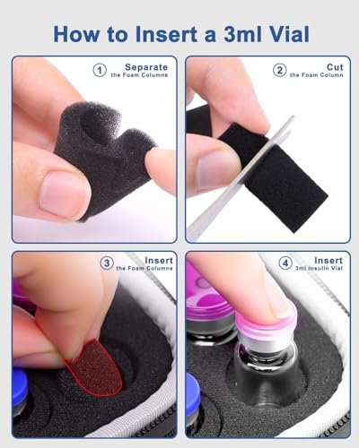 Krypthos 10 Slots Insulin Vial Protector Case – Insulin-Vial-Organizer-Tasche für Diabetiker, kompatibel mit 1ml, 3ml, 5ml und 10ml Vials, Insulin-Aufbewahrungsetui für Kühlschrank, ohne Kühlakku – Schwarz