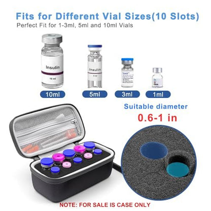 Krypthos 10 Slots Insulin Vial Protector Case – Insulin-Vial-Organizer-Tasche für Diabetiker, kompatibel mit 1ml, 3ml, 5ml und 10ml Vials, Insulin-Aufbewahrungsetui für Kühlschrank, ohne Kühlakku – Schwarz