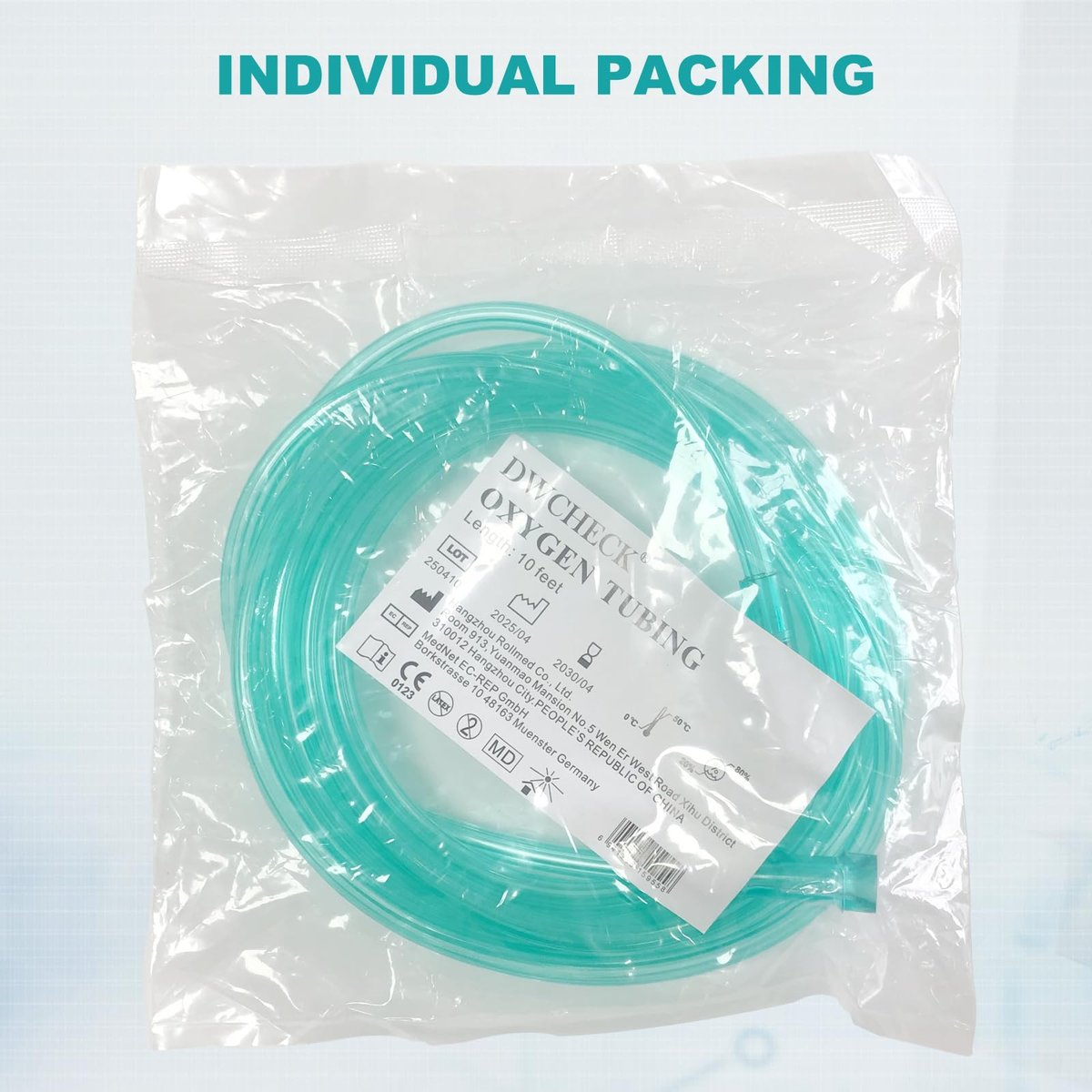 DWCHECK 3er-Pack Sauerstoffschlauch, 3,05 m grün, knickfest, nicht abknickend, universeller Anschluss, einzeln verpackt
