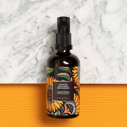 iYURA Balaayah Black Gram Body Booster – Natürliches Körperöl für reife, schlaffe Haut | Strafft Arme & Beine | Intensive Feuchtigkeitspflege | 100 ml