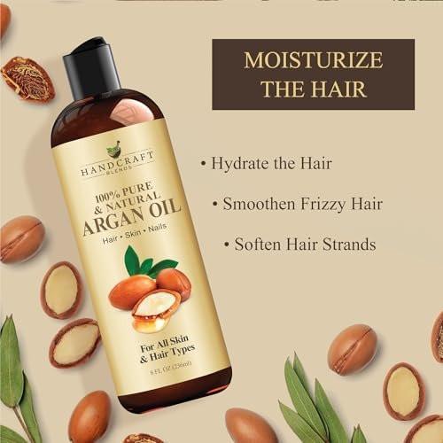 Handcraft Blends Marokkanisches Arganöl – 8 Fl Oz – 100 % rein und natürlich – Premium-Trägeröl für Haut und Haare – Haar und Körper – Massage – kaltgepresst
