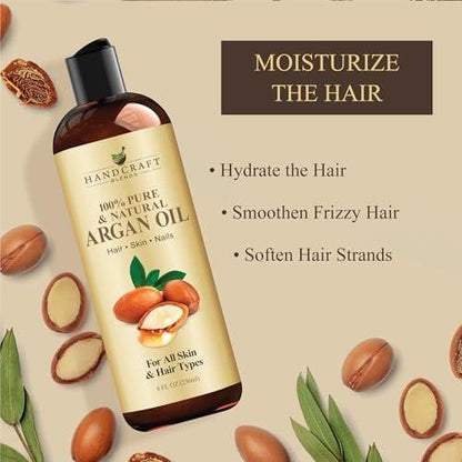 Handcraft Blends Marokkanisches Arganöl – 8 Fl Oz – 100 % rein und natürlich – Premium-Trägeröl für Haut und Haare – Haar und Körper – Massage – kaltgepresst