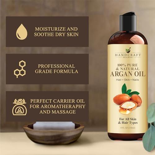 Handcraft Blends Marokkanisches Arganöl – 8 Fl Oz – 100 % rein und natürlich – Premium-Trägeröl für Haut und Haare – Haar und Körper – Massage – kaltgepresst