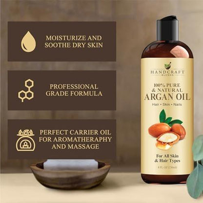 Handcraft Blends Marokkanisches Arganöl – 8 Fl Oz – 100 % rein und natürlich – Premium-Trägeröl für Haut und Haare – Haar und Körper – Massage – kaltgepresst