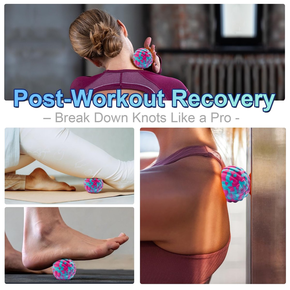 Tiefengewebs-Massageball für Training & Erholung – SGS-zertifiziert – Löst Muskelknoten, Gelenkschmerzen & Verspannungen – Druckpunkt-Therapie – Myofascial Release Ball (Blau & Pink, 1 Pack, 2,8 Zoll)