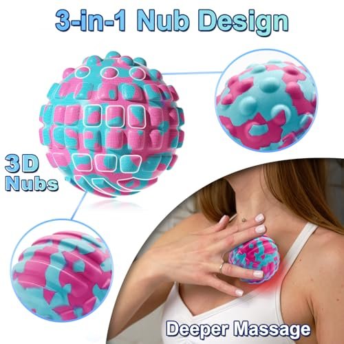 Tiefengewebs-Massageball für Training & Erholung – SGS-zertifiziert – Löst Muskelknoten, Gelenkschmerzen & Verspannungen – Druckpunkt-Therapie – Myofascial Release Ball (Blau & Pink, 1 Pack, 2,8 Zoll)