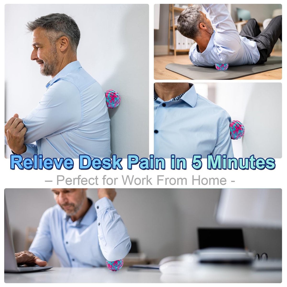 Tiefengewebs-Massageball für Training & Erholung – SGS-zertifiziert – Löst Muskelknoten, Gelenkschmerzen & Verspannungen – Druckpunkt-Therapie – Myofascial Release Ball (Blau & Pink, 1 Pack, 2,8 Zoll)