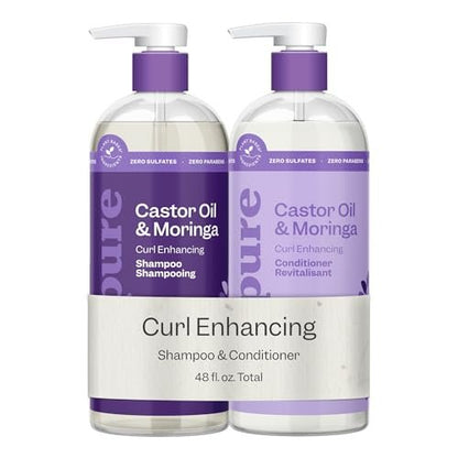Renpure Rizinusöl & Moringa Shampoo und Conditioner Set, pflanzlich*, lockenverstärkend, Feuchtigkeit, kämmbar & frizzfrei – für welliges bis lockiges Haar – 24 Fl Oz pro Flasche, 2er-Pack
