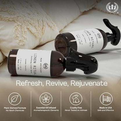 Muse Apothecary Linen Ritual - Aromatischer, beruhigender und entspannender Wäschespray für Bettwäsche, Wäsche und Stoffe - mit ätherischen Aromatherapie-Ölen - Lavendel Serenity