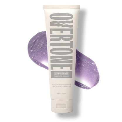 Overtone Daily Color Depositing Conditioner – 4,5 oz Temporäre Farbspülung mit Sheabutter & Kokosöl für Pastell-Silber (Serene Silver) – Vegan & Tierversuchsfrei