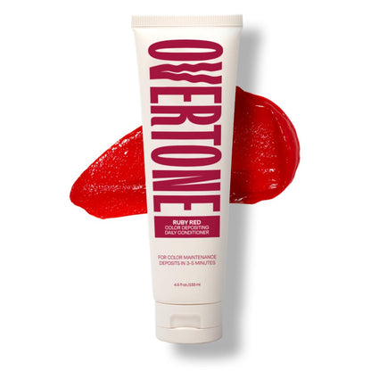 oVertone Daily Color Depositing Conditioner Ruby Red – Temporäre Farbe mit Shea, Kokos & Avocado Ölen, feuchtigkeitsspendend, vegan & tierversuchsfrei, für alle Haartypen, 4,5 oz
