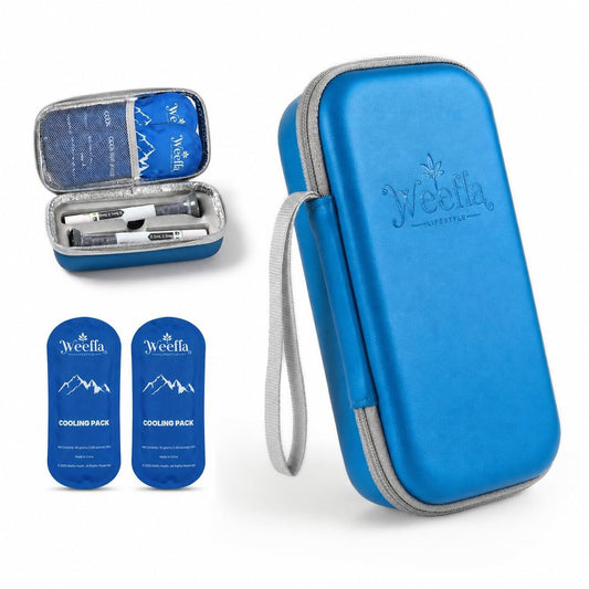 weefla Hartschalen-Isolier-Kühltasche für Zepbound oder Mounjaro Tirzepatid-Injektionsstifte, TSA-zugelassene Kühlpackung, leicht zu reinigen, kompakte Spritzenbox für Reisen und den täglichen Gebrauch (Blau, Doppelpack)