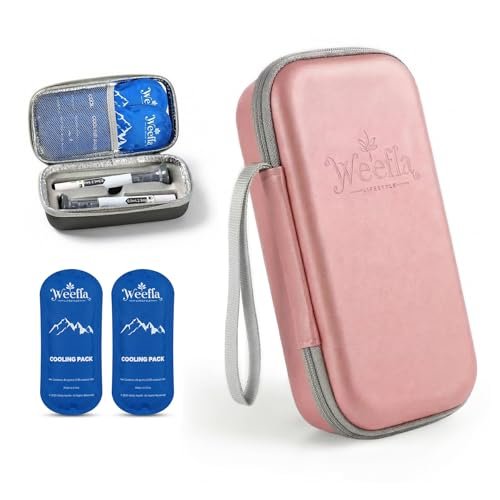 weefla Hartschalen-Isolier-Kühltasche für Zepbound oder Mounjaro Tirzepatid-Injektorpens, TSA-zugelassene Kühlpackung, leicht zu reinigen, kompakte Spritzenbox für Reisen und täglichen Gebrauch (Pink, Doppelpack)
