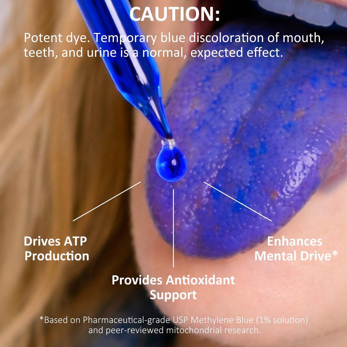 Bluesun Methylenblau-Tropfen 1% Pharmazeutische Qualität – Hergestellt in den USA, formaldehydfrei, drittanbietergetestet, USP-Reinheit 99,99%, GMO-frei, alkoholfrei – 60 ml (2 FL OZ) in Amberglas, 10 mg/ml