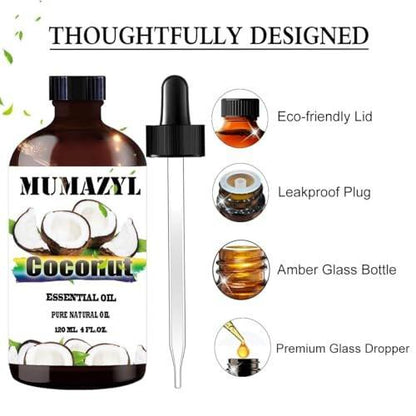 Kokosnuss ätherisches Öl, 120 ml für Diffuser, Luftbefeuchter, Yoga, Reinigung, DIY Kerzen- und Seifenherstellung - MUMAZYL