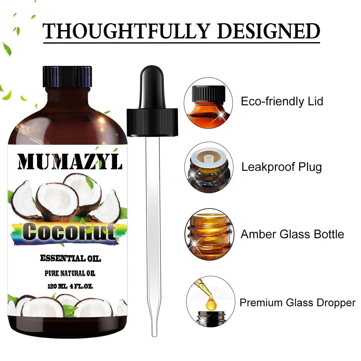 Kokosnuss ätherisches Öl, 120 ml für Diffuser, Luftbefeuchter, Yoga, Reinigung, DIY Kerzen- und Seifenherstellung - MUMAZYL