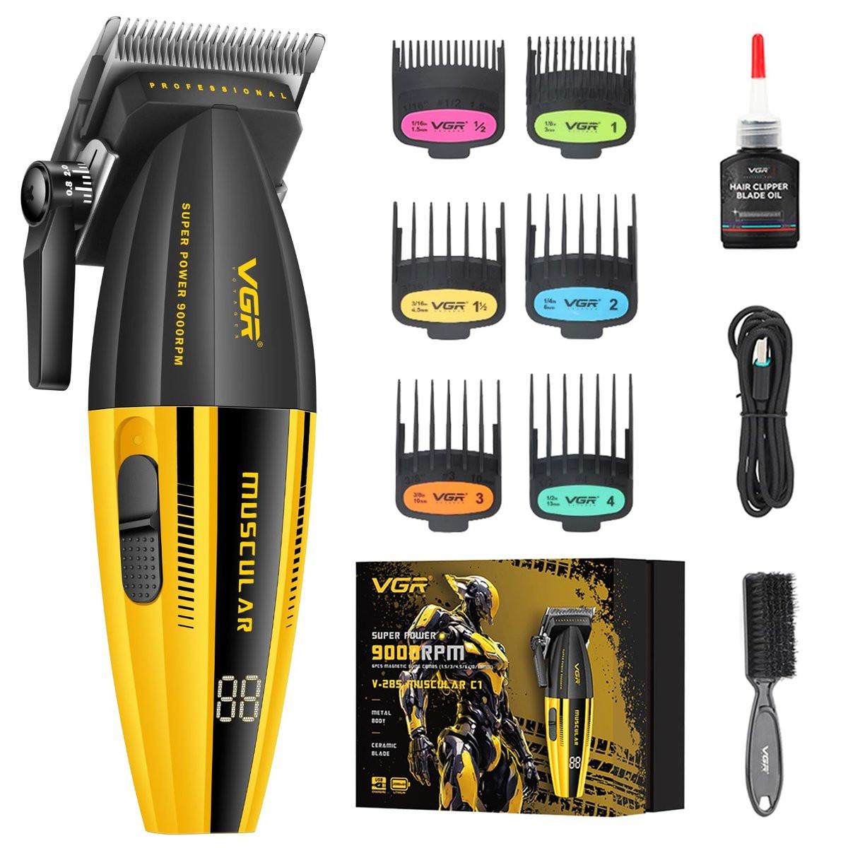 VGR 285 Fresh Fade Haarschneider für Männer, 9000 U/min professioneller Barber Haarschneider, kabelloser kleiner Haartrimmer, leichter vielseitiger Rasierer mit 6 magnetischen Aufsteckkämmen, LED-Display