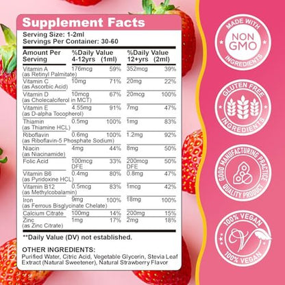 Flüssiges Eisenpräparat für Kinder, Frauen & Männer – mit Calcium, Zink, Multivitamin-Tropfen – Immununterstützung, Blutbildner & Energieunterstützung bei Eisenmangel, Anämie, vegan 2 Fl Oz
