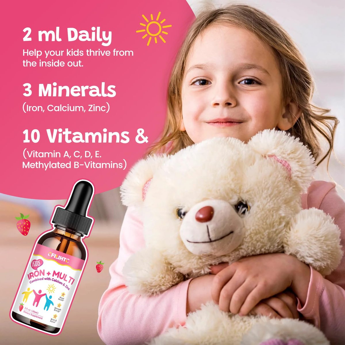 Flüssiges Eisenpräparat für Kinder, Frauen & Männer – mit Calcium, Zink, Multivitamin-Tropfen – Immununterstützung, Blutbildner & Energieunterstützung bei Eisenmangel, Anämie, vegan 2 Fl Oz