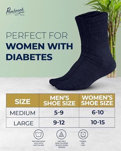 Pembrock Diabetische Socken für Damen & Herren, Größe 9-11, nicht einschnürend, Bambusviskose, 6 Paar (Steel Gray, Light Brown, Brown, Dark Gray, Gray, Navy)