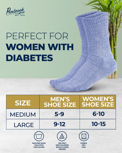 Pembrock Diabetikersocken für Damen Größe 9-11, diabetische Socken für Damen & Herren, nicht einschnürende Socken für geschwollene Füße, Socken für Diabetikerinnen, weiche Bambusviskose, mehrfarbig Pink/6 Paar