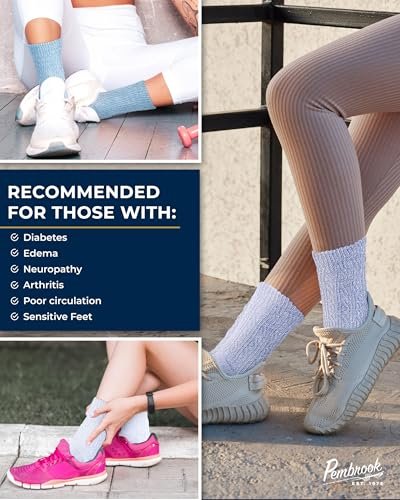 Pembrock Diabetikersocken für Damen Größe 9-11, diabetische Socken für Damen & Herren, nicht einschnürende Socken für geschwollene Füße, Socken für Diabetikerinnen, weiche Bambusviskose, mehrfarbig Pink/6 Paar