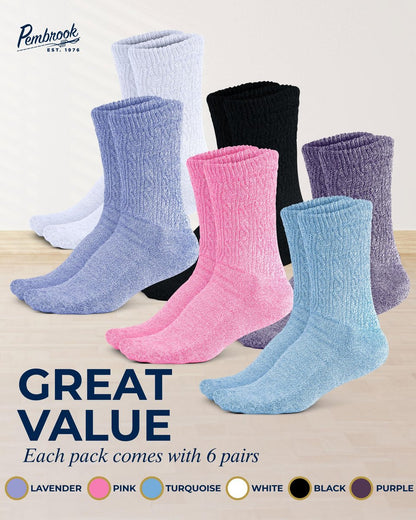 Pembrock Diabetikersocken für Damen Größe 9-11, diabetische Socken für Damen & Herren, nicht einschnürende Socken für geschwollene Füße, Socken für Diabetikerinnen, weiche Bambusviskose, mehrfarbig Pink/6 Paar