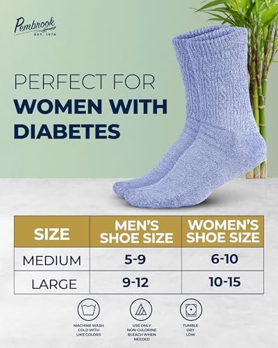 Pembrook Diabetikersocken Damen Größe 9-11, Kompressionsfreie Socken für geschwollene Füße, Bambus-Viskose Soft Comfort Socken, Multi Colors 6 Paar