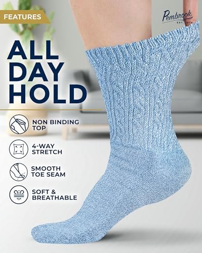 Pembrock Diabetikersocken für Damen Größe 9-11, diabetische Socken für Damen & Herren, nicht einschnürende Socken für geschwollene Füße, Socken für Diabetikerinnen, weiche Bambusviskose, mehrfarbig Pink/6 Paar