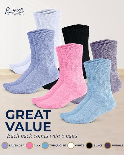 Pembrock Diabetikersocken für Damen Größe 9-11, diabetische Socken für Damen & Herren, nicht einschnürende Socken für geschwollene Füße, Socken für Diabetikerinnen, weiche Bambusviskose, mehrfarbig Pink/6 Paar