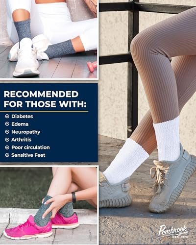 Pembrook Diabetikersocken Damen Größe 9-11, Diabetiker-Crew-Socken für Damen und Herren, nicht einschnürende Socken für geschwollene Füße, atmungsaktive Socken aus Bambusviskose, Alltagskomfort Socken, Erdtöne 6 Paar