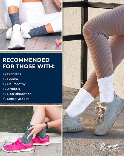 Pembrook Diabetikersocken Damen Größe 9-11, Diabetiker-Crew-Socken für Damen und Herren, nicht einschnürende Socken für geschwollene Füße, atmungsaktive Socken aus Bambusviskose, Alltagskomfort Socken, Erdtöne 6 Paar