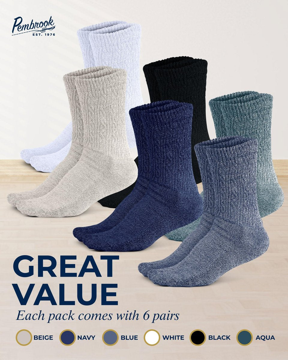 Pembrook Diabetikersocken Damen Größe 9-11, Diabetiker-Crew-Socken für Damen und Herren, nicht einschnürende Socken für geschwollene Füße, atmungsaktive Socken aus Bambusviskose, Alltagskomfort Socken, Erdtöne 6 Paar