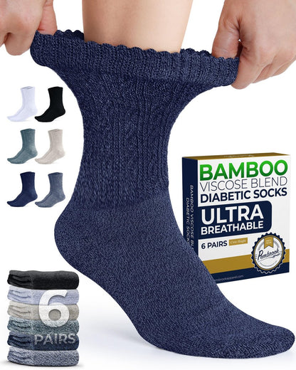 Pembrook Diabetikersocken Damen Größe 9-11, Diabetiker-Crew-Socken für Damen und Herren, nicht einschnürende Socken für geschwollene Füße, atmungsaktive Socken aus Bambusviskose, Alltagskomfort Socken, Erdtöne 6 Paar