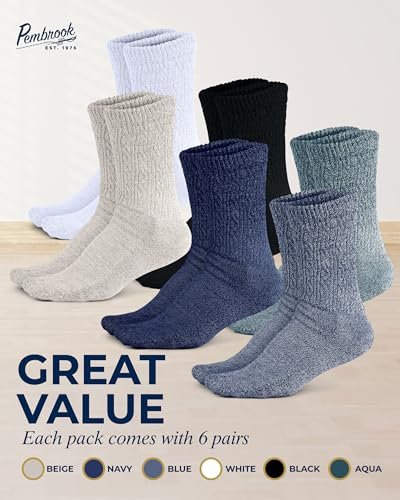 Pembrook Diabetikersocken Damen Größe 9-11, Diabetiker-Crew-Socken für Damen und Herren, nicht einschnürende Socken für geschwollene Füße, atmungsaktive Socken aus Bambusviskose, Alltagskomfort Socken, Erdtöne 6 Paar