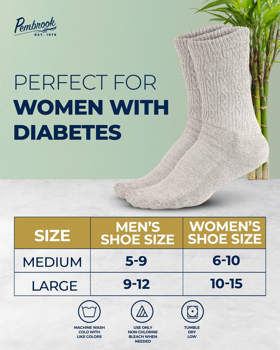 Pembrook Diabetikersocken Damen Größe 9-11, Diabetiker-Crew-Socken für Damen und Herren, nicht einschnürende Socken für geschwollene Füße, atmungsaktive Socken aus Bambusviskose, Alltagskomfort Socken, Erdtöne 6 Paar