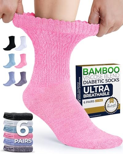 Pembrook Diabetikersocken Damen Größe 9-11, Kompressionsfreie Socken für geschwollene Füße, Bambus-Viskose Soft Comfort Socken, Multi Colors 6 Paar