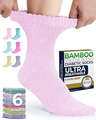 Pembrook Diabetiker Socken für Damen Größe 9-11, Weiche Diabetiker Socken für Frauen & Männer, Nicht einschnürende Socken für geschwollene Füße, Socken für Diabetikerinnen, Bambusviskose Komfortsocken, Pastellfarben 6 Paar