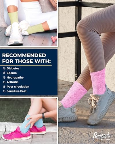 Pembrook Diabetiker Socken für Damen Größe 9-11, Weiche Diabetiker Socken für Frauen & Männer, Nicht einschnürende Socken für geschwollene Füße, Socken für Diabetikerinnen, Bambusviskose Komfortsocken, Pastellfarben 6 Paar