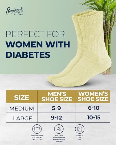 Pembrook Diabetikersocken für Damen Größe 9-11, weiche Diabetiker-Crew-Socken für Frauen & Männer, nicht einschnürende Socken für geschwollene Füße, Socken für Diabetiker, Bambusviskose-Komfortsocken, Pastellfarben 6 Paar